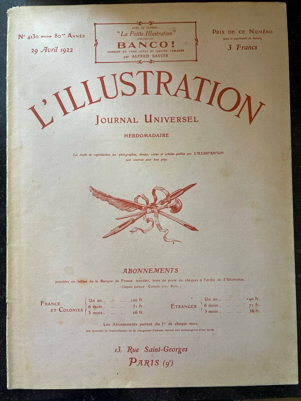 L'Illustration N°4130 – 29 avril 1922