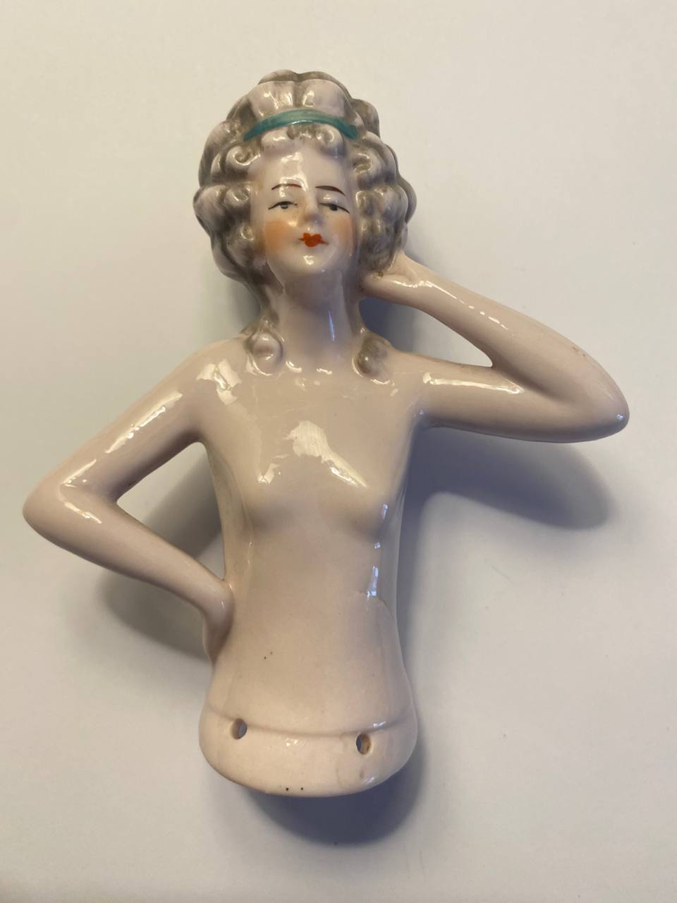 Half Doll Demi-poupée ancienne en porcelaine – buste féminin Art nouveau, Belle Époque