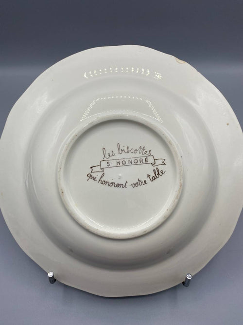 Assiette creuse publicitaire ancienne Biscottes Saint-Honoré décor floral