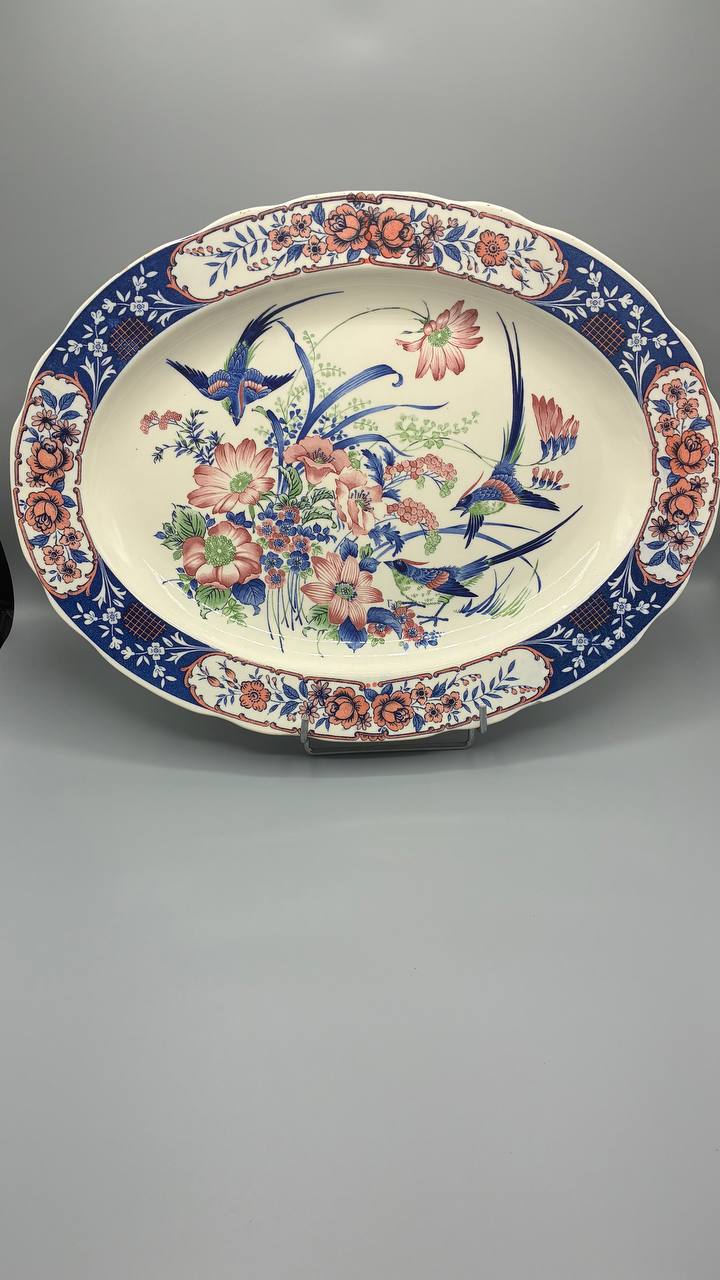 Grand plat ovale ancien décor japonisant oiseaux et fleurs fin XIXe siècle