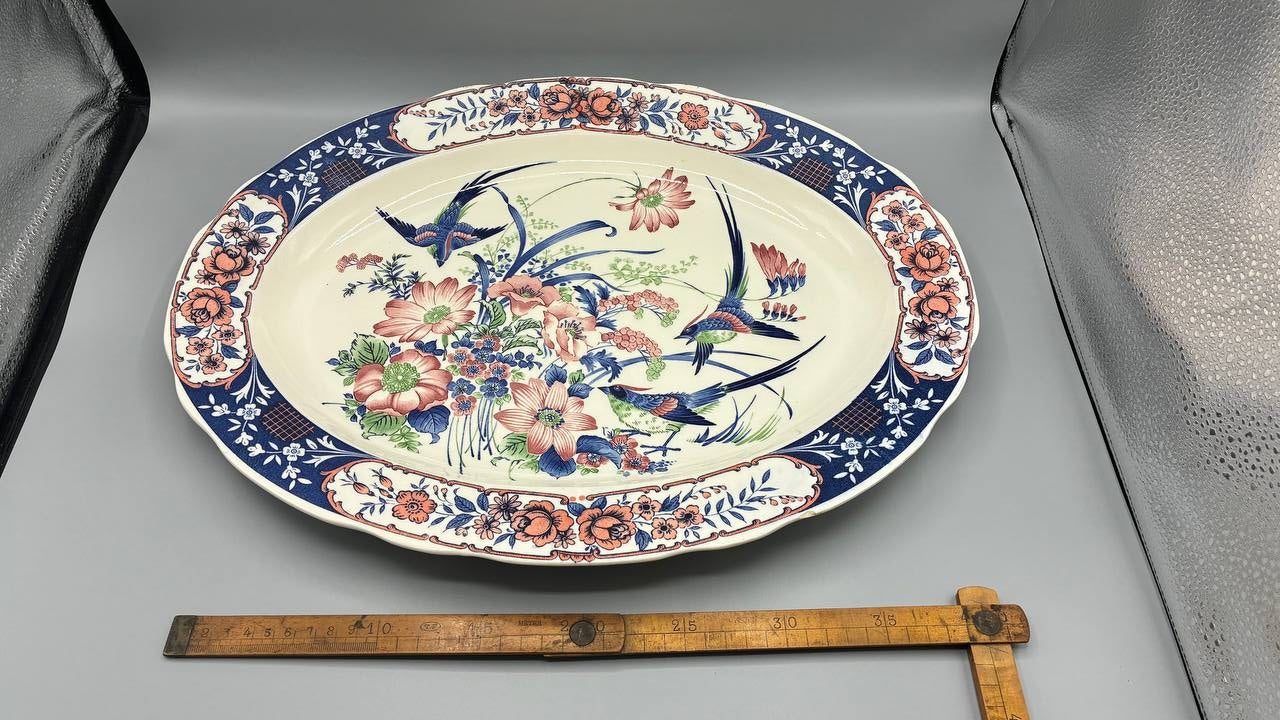Grand plat ovale ancien décor japonisant oiseaux et fleurs fin XIXe siècle