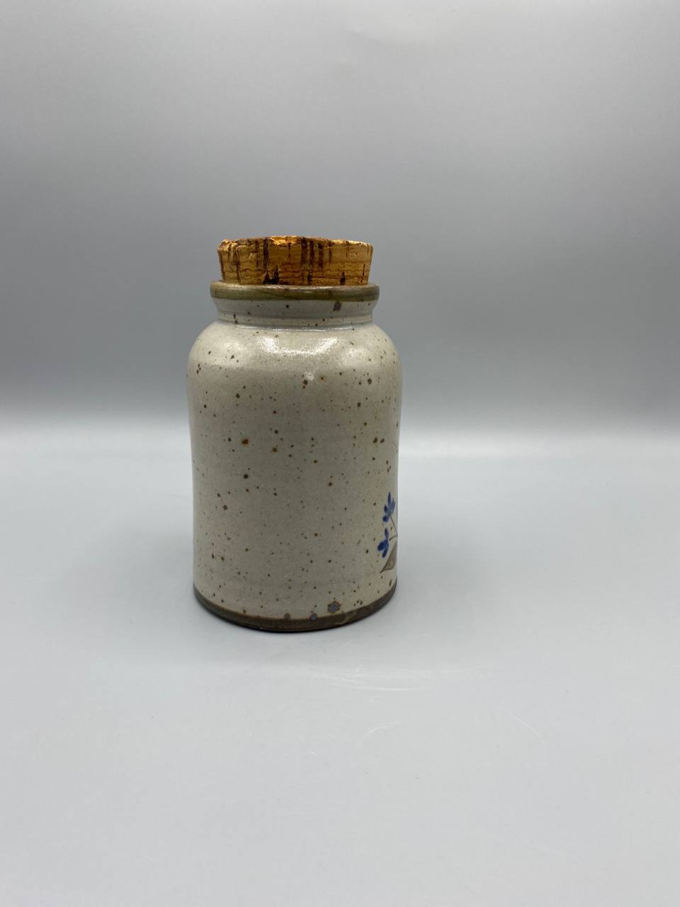 Pot en grès artisanal Poterie Corse Oletta décor paillote peint à la main bouchon liège