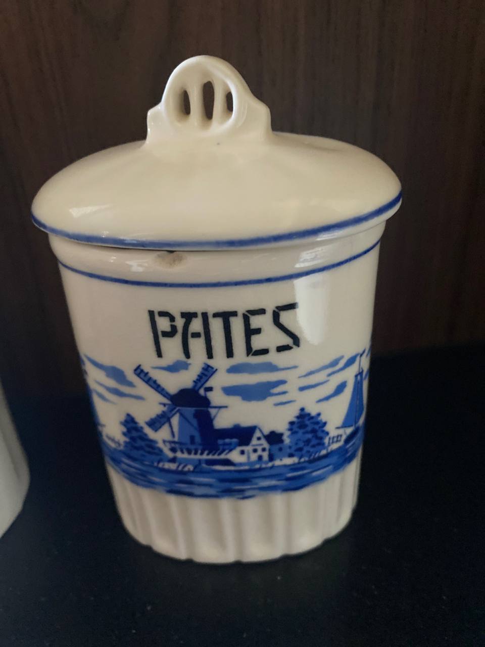 Lot de 3 boîtes de cuisine en faïence – Décor moulins style Delft – Tchécoslovaquie