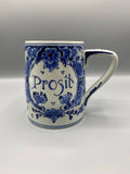 Chope à bière en faïence de Delft – Inscription Prosit – Peinte à la main – 1958