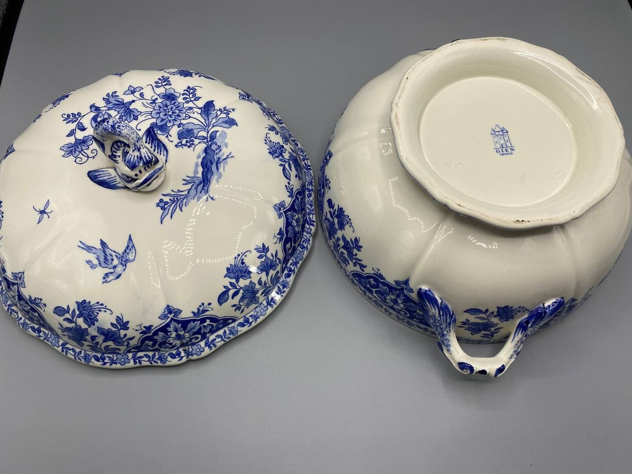 Soupière faïence fine bleu et blanc – Style Delft – Gien France