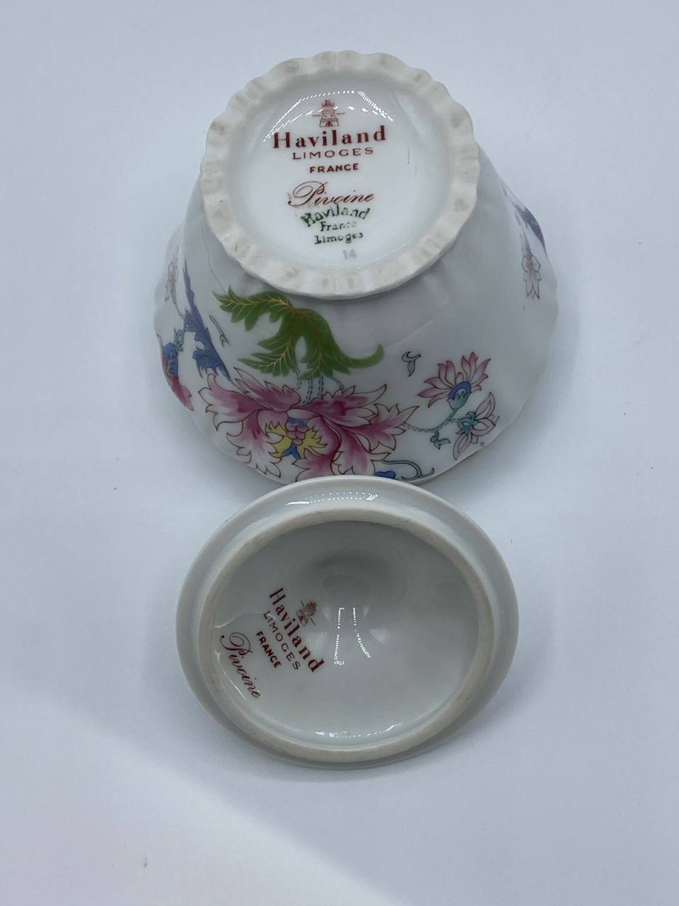 Sucrier porcelaine Haviland Limoges – Décor Pivoine – Complet avec couvercle