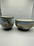 Cache-pot et jardinière en porcelaine de Paris – Scène de pêche romantique – Fond bleu nuit et or