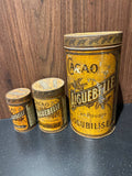 Ensemble de 3 boîtes anciennes Cacao Aiguebelle – Fer-blanc lithographié – Trois formats – Vers 1900