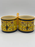 Double ravier en faïence HB Quimper – Décor breton jaune et noir – Modèle F.870