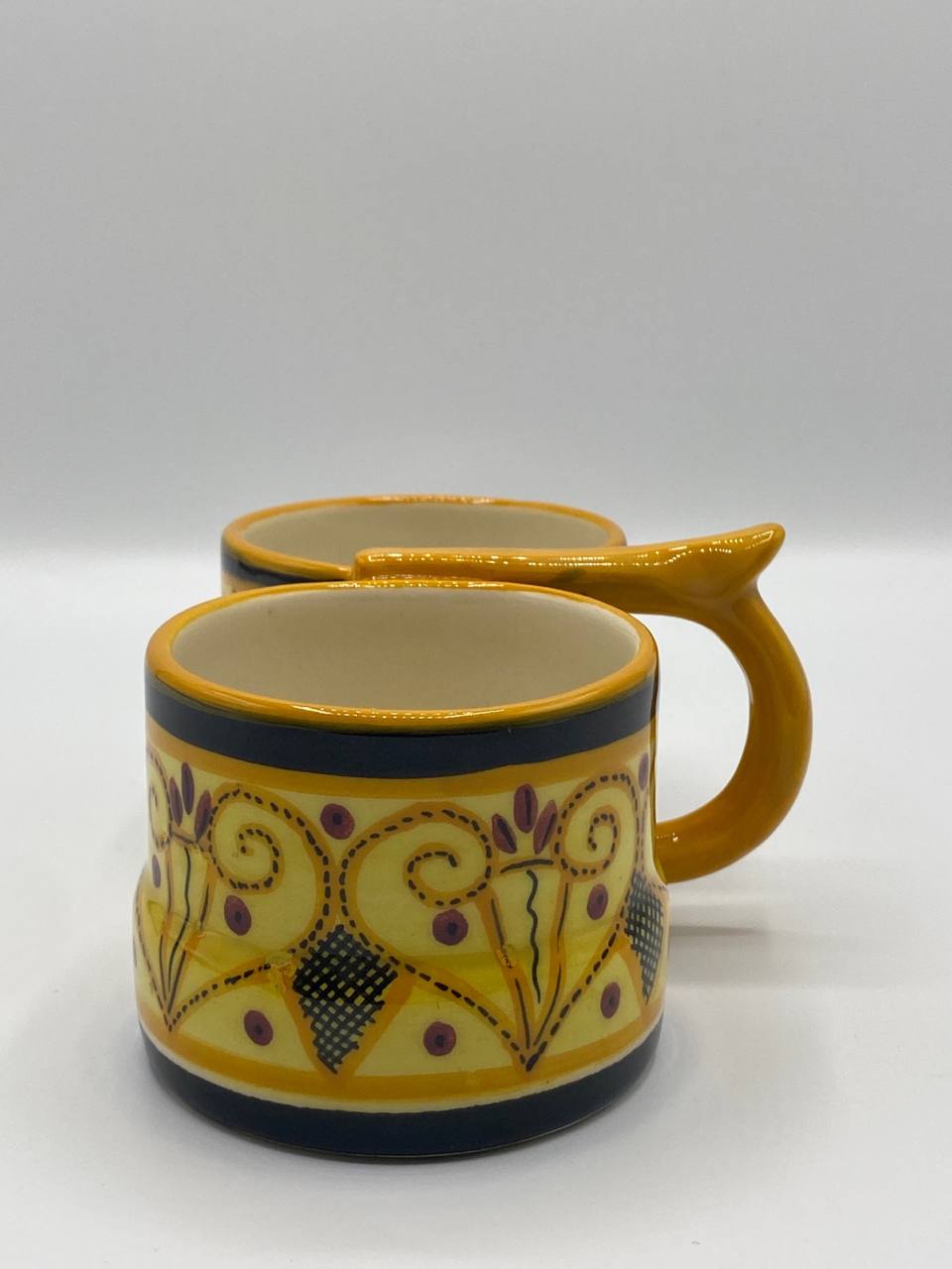Double ravier en faïence HB Quimper – Décor breton jaune et noir – Modèle F.870
