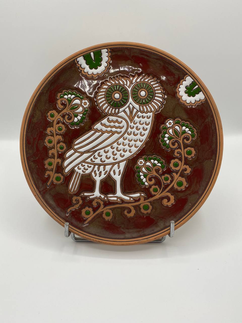Plat mural en céramique grecque – Hibou d'Athéna – Faros Keramik Rhodes – Années 60/70