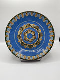 Grand plat mural en céramique artisanale – Décor concentrique bleu cobalt – Europe de l'Est années 60/70