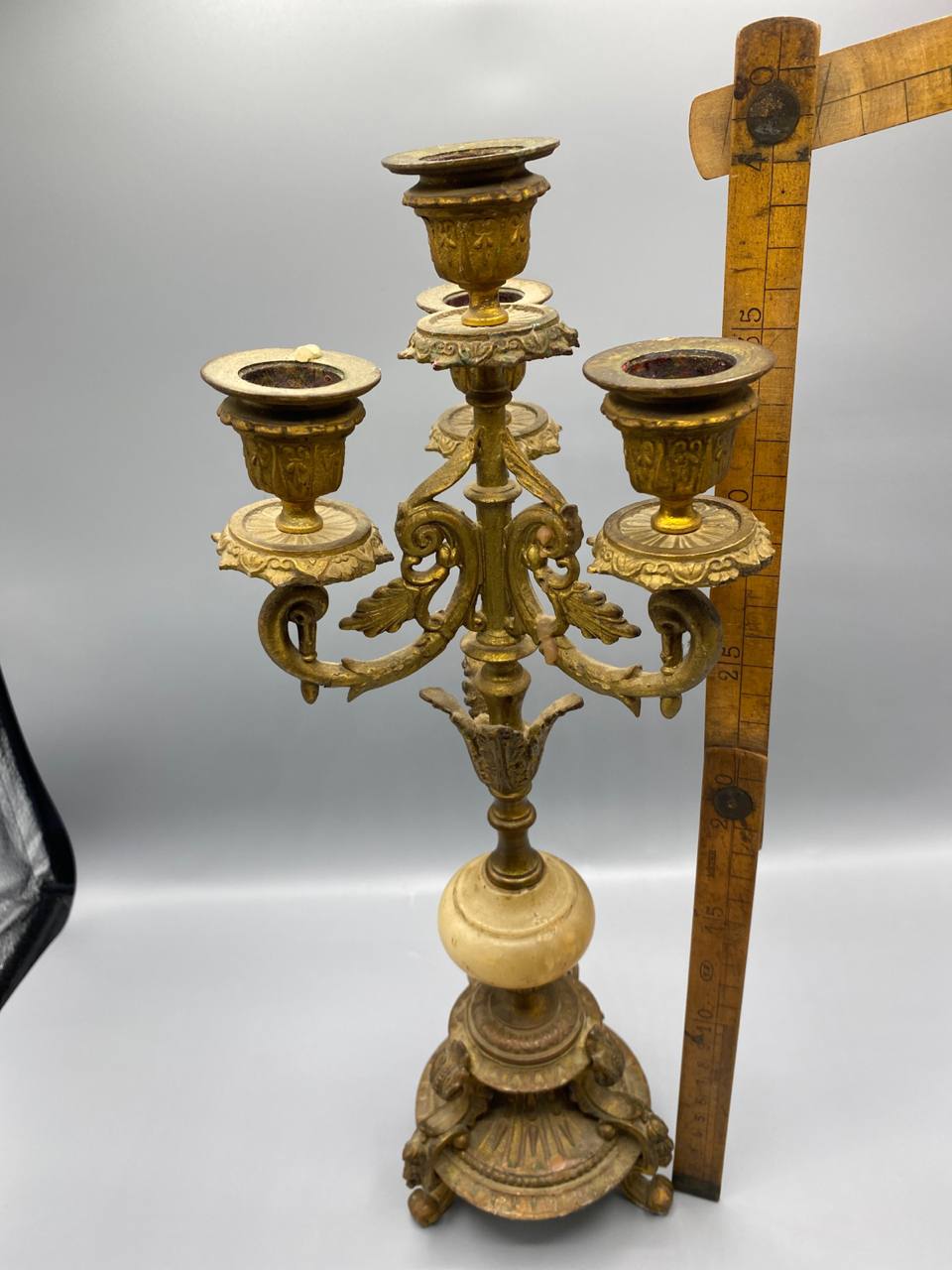 Candélabre 4 branches en régule doré et onyx – Style Napoléon III – France, circa 1870-1890