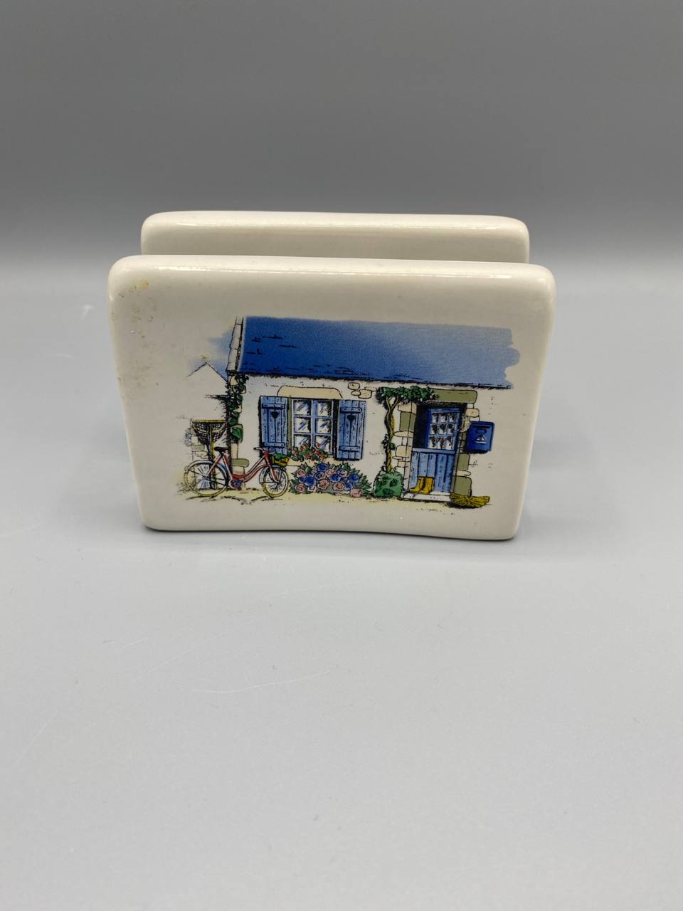 Porte-éponge en céramique ivoire à décor de maison bretonne