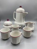 Service à café en porcelaine Seltmann Weiden Bavaria – Décor Cerise – 7 pièces – Filet bordeaux