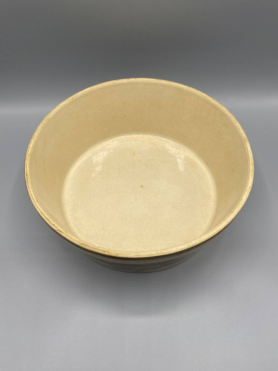 Jatte en grès – Décor végétal trèfle et feuilles – Poterie régionale française