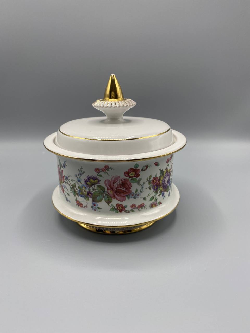 Bonbonnière porcelaine Fiorentine – Décor floral polychrome – Dorure or fin – Hand Made Italy