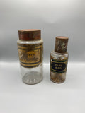 Paire flacons d'apothicaire verre soufflé – Flores Pectorales et Pulvis Aloes – Officine XIXe siècle