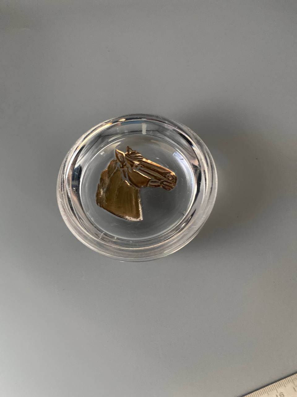 Presse-papier verre soufflé – Inclusion tête de cheval dorée – Thème équestre