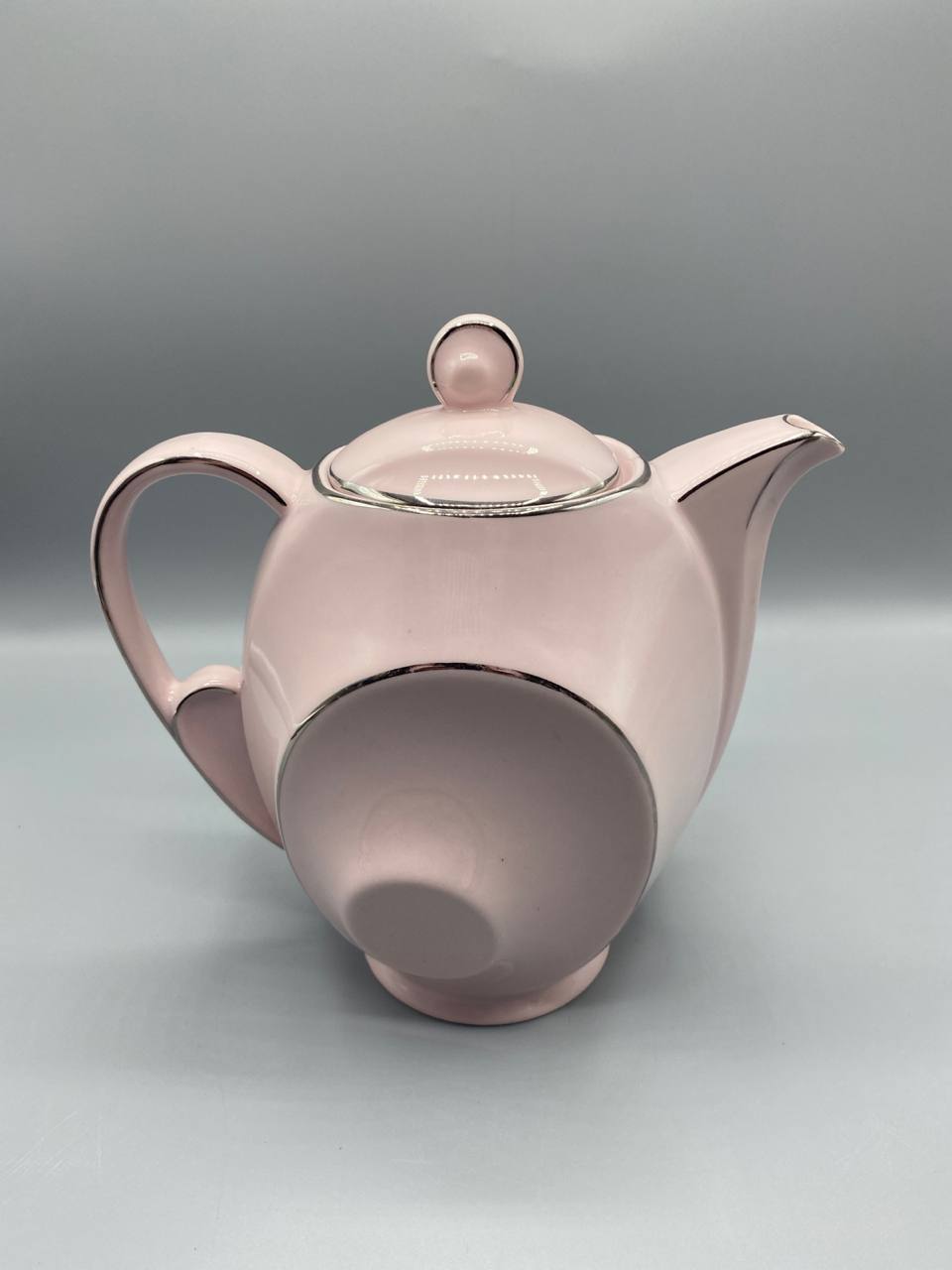 Cafetière porcelaine rose poudré filet platine – ERAS Czechoslovakia – Avec couvercle