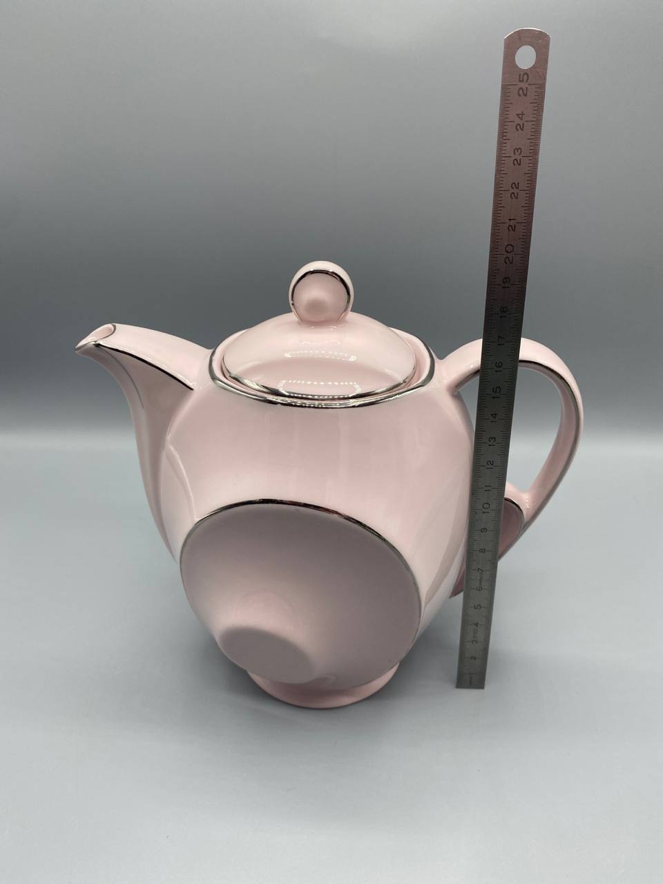 Cafetière porcelaine rose poudré filet platine – ERAS Czechoslovakia – Avec couvercle