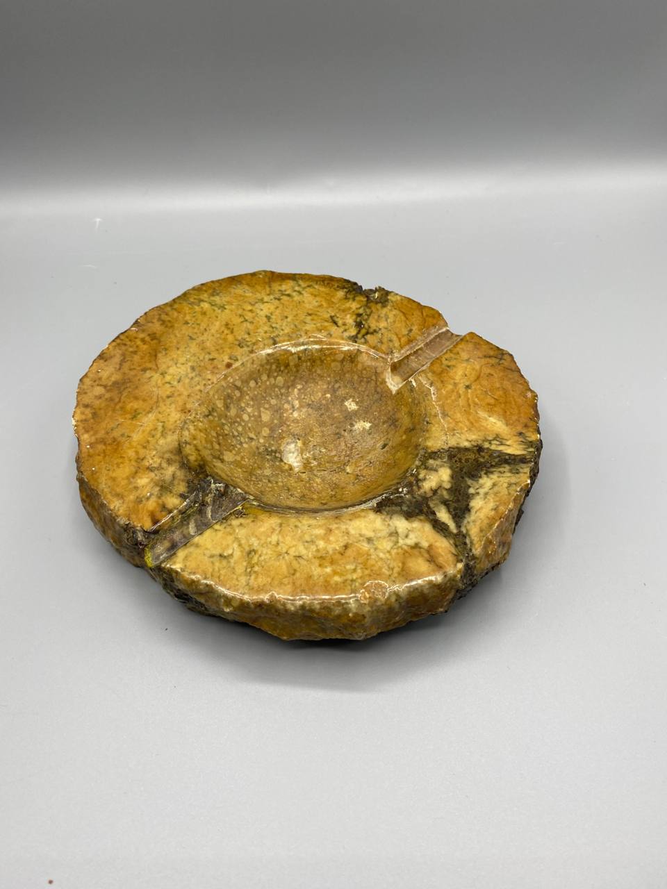 Cendrier vintage en pierre onyx massif brut poli années 70