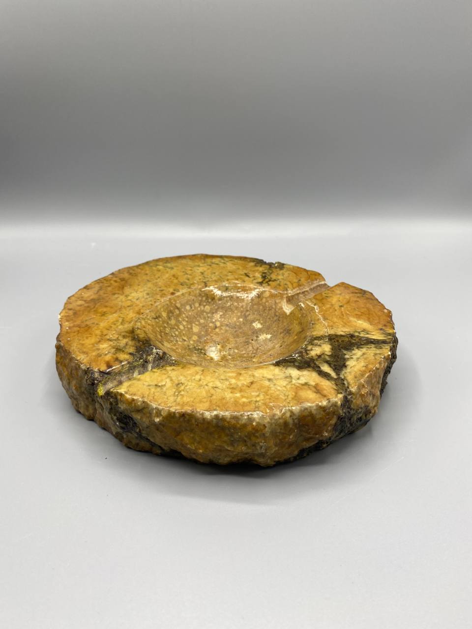 Cendrier vintage en pierre onyx massif brut poli années 70