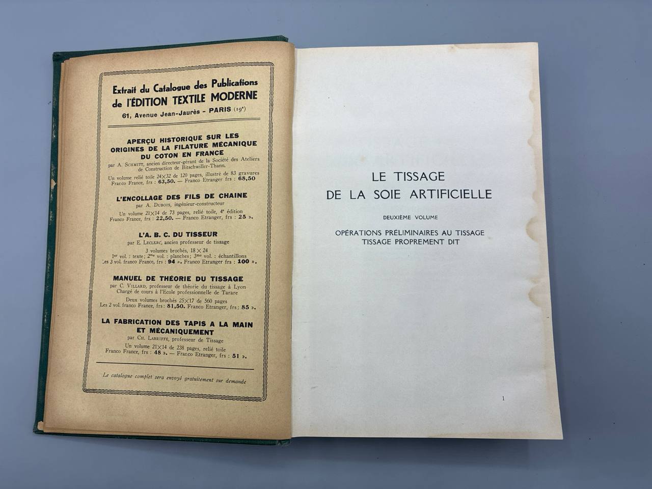 Le Tissage de la Soie Artificielle – Paul Luc – 2 volumes complets – Édition Textile Moderne