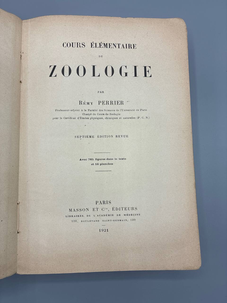 Cours Élémentaire de Zoologie – Rémy Perrier – Masson et Cie, 1921