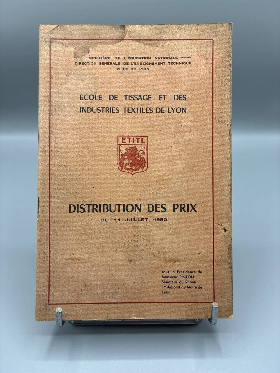 École de Tissage et des Industries Textiles de Lyon – Distribution des Prix du 11 Juillet 1950