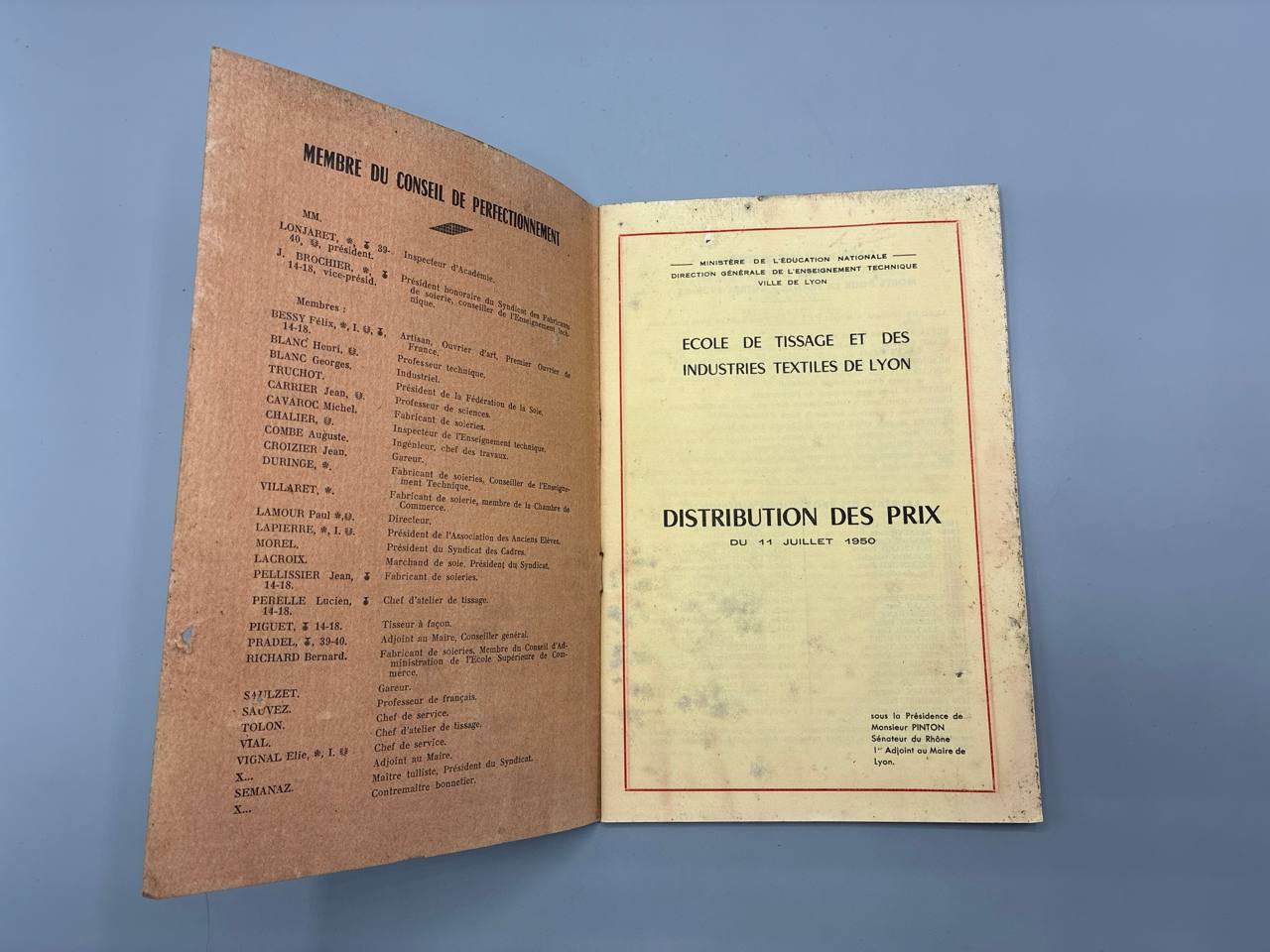 École de Tissage et des Industries Textiles de Lyon – Distribution des Prix du 11 Juillet 1950