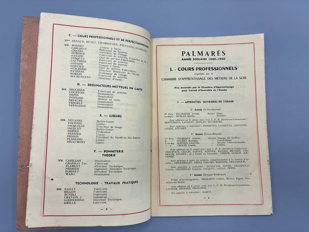 École de Tissage et des Industries Textiles de Lyon – Distribution des Prix du 11 Juillet 1950