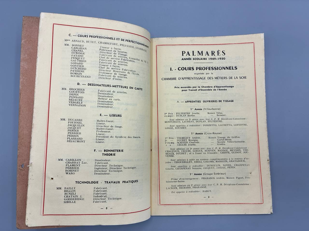 École de Tissage et des Industries Textiles de Lyon – Distribution des Prix du 11 Juillet 1950