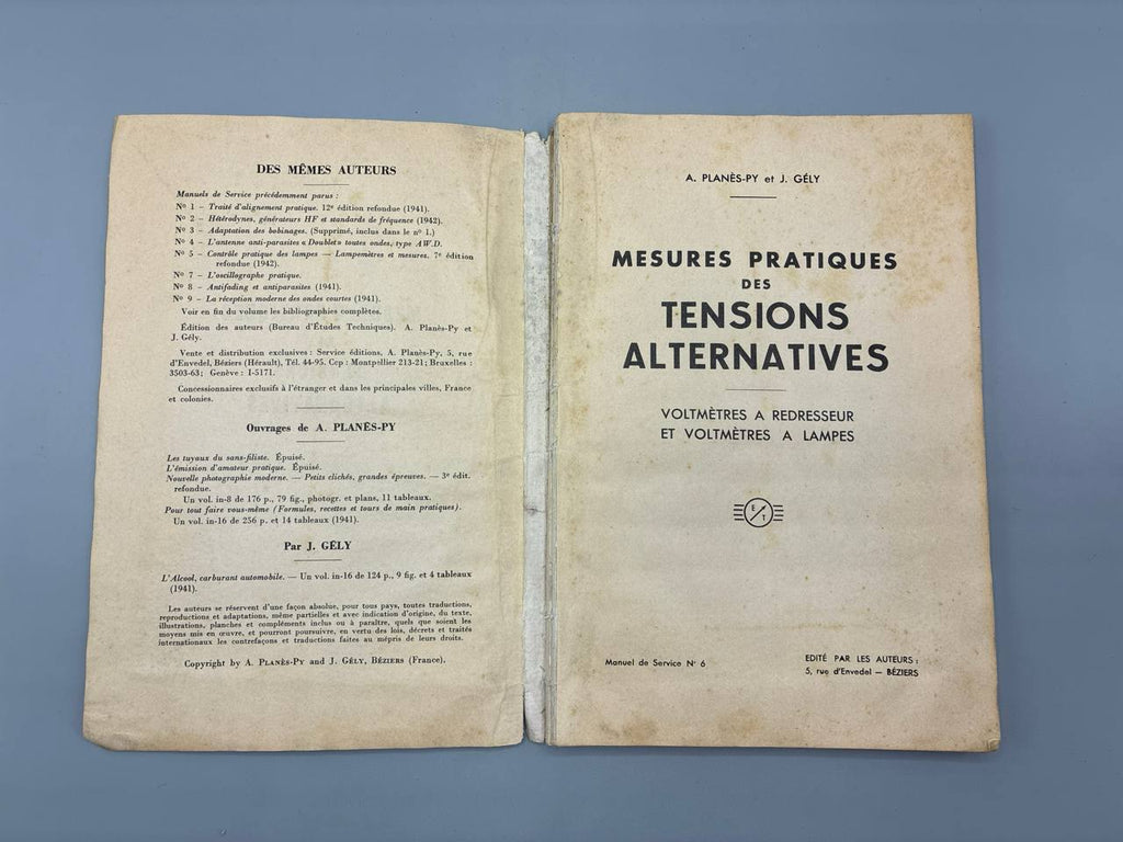 Mesures Pratiques des Tensions Alternatives – Voltmètres à Redresseur et à Lampes – Planès-Py et Gély