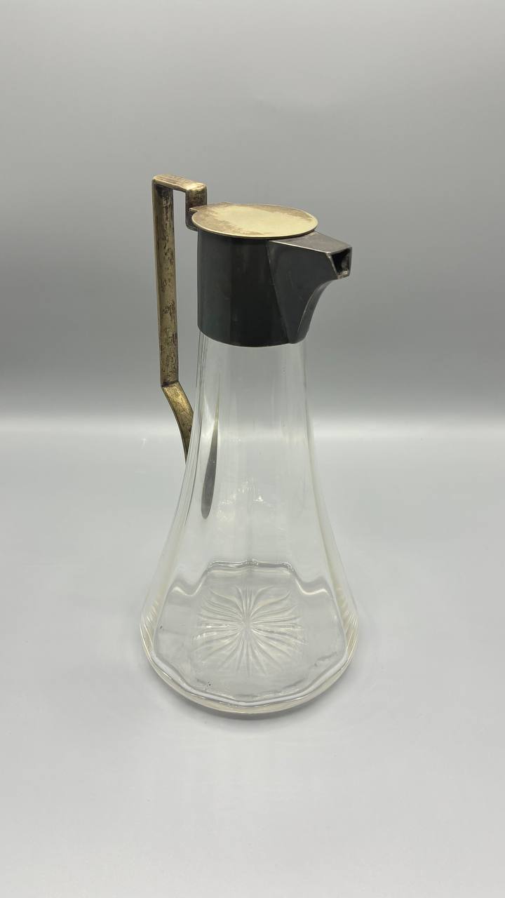 Carafe Art Déco H.J. Linton – Angleterre / Paris – verre et métal – années 30