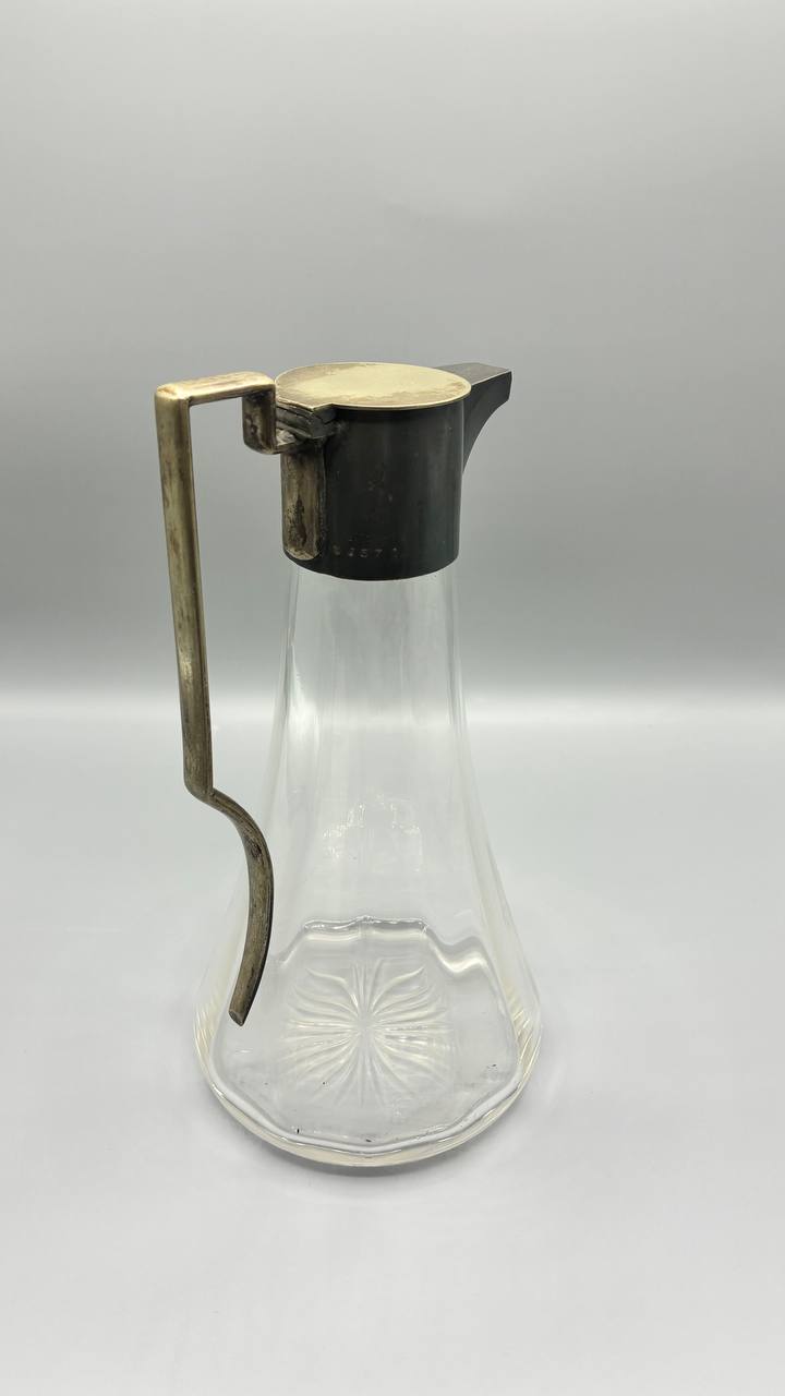 Carafe Art Déco H.J. Linton – Angleterre / Paris – verre et métal – années 30