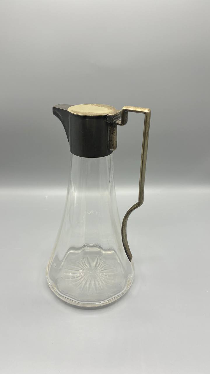 Carafe Art Déco H.J. Linton – Angleterre / Paris – verre et métal – années 30