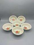 Ensemble 6 raviers porcelaine italienne, décor floral rouge et jaune, années 60-70