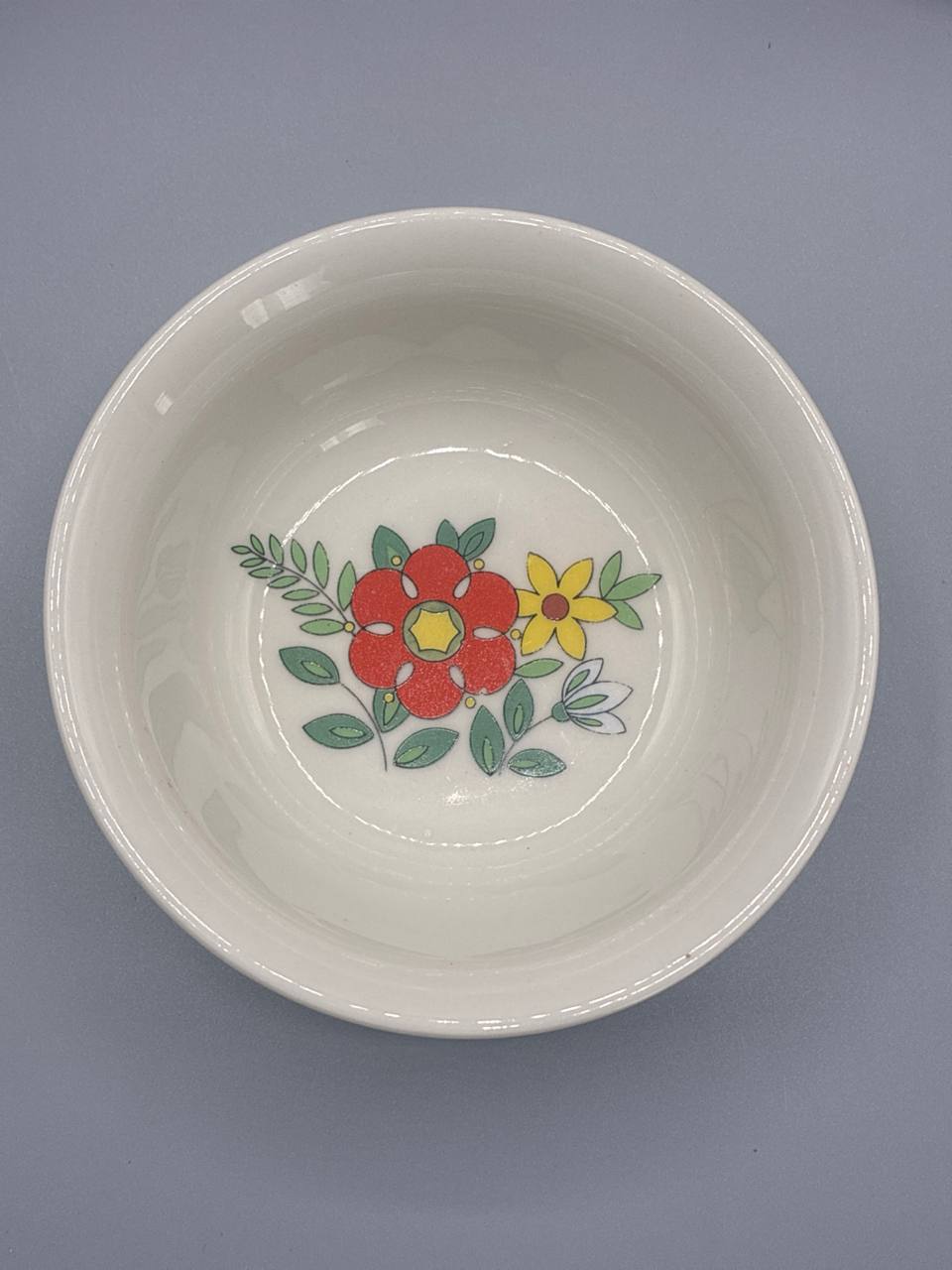 Ensemble 6 raviers porcelaine italienne, décor floral rouge et jaune, années 60-70