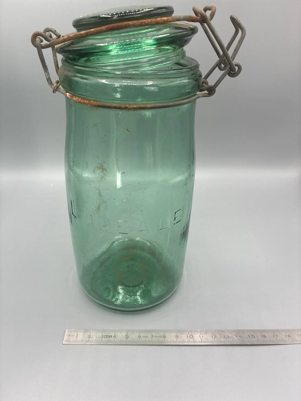 Paire de bocaux à conserves L'Idéal – Verre soufflé vert d'eau, fermeture fil de fer