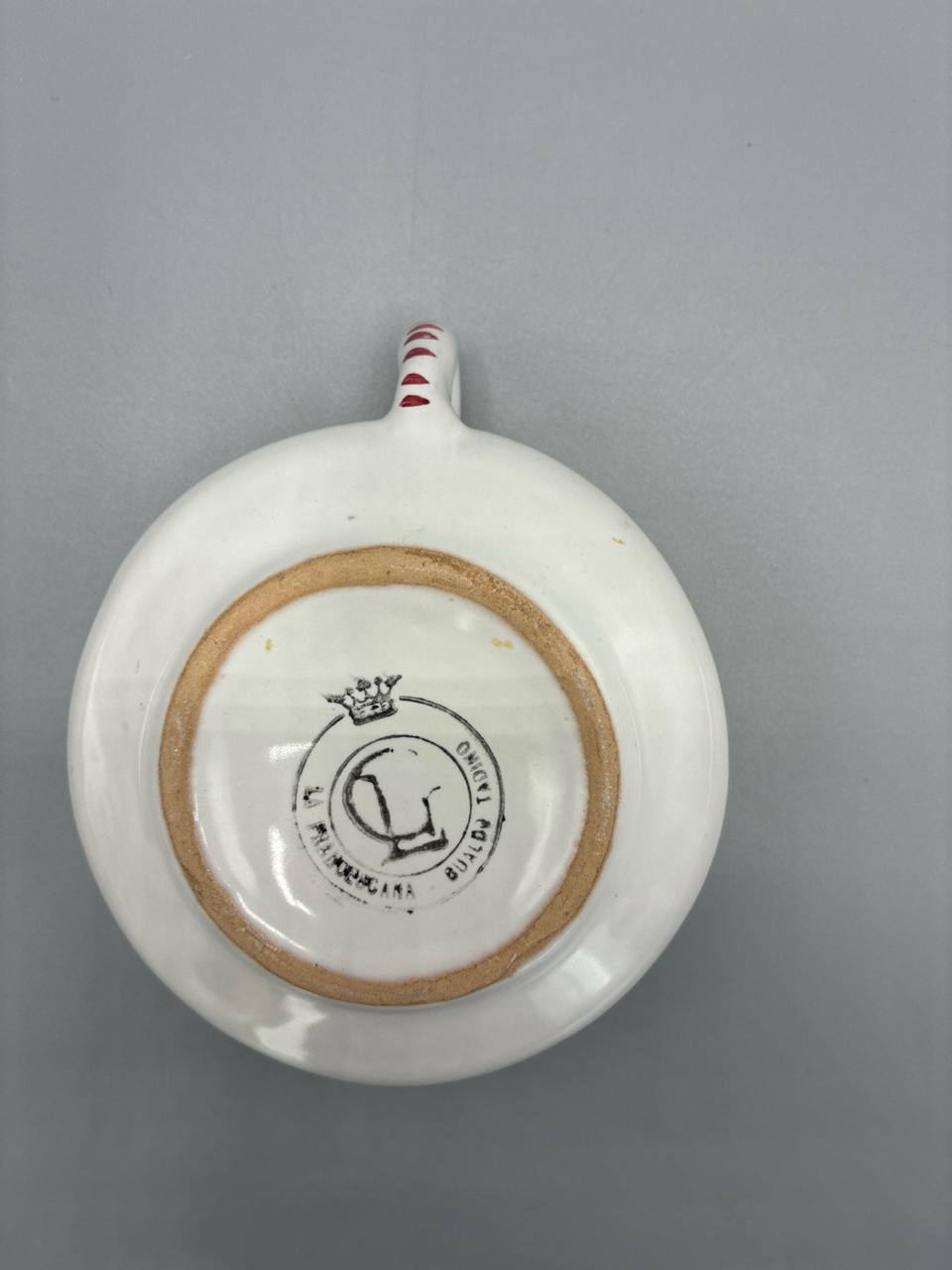 Bougeoir en faïence – Toscane Italie – décor peint à la main – rose et blanc