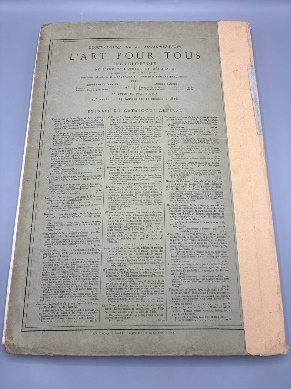 L'Art pour Tous – Encyclopédie de l'Art Industriel et Décoratif – Seizième Année 1877