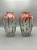 Paire de vases Legras – Verre émaillé floral rouge – Art Déco