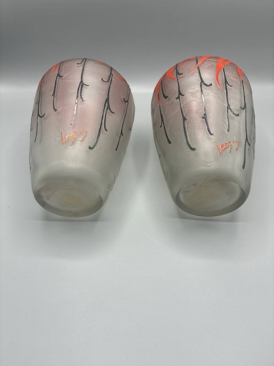 Paire de vases Legras – Verre émaillé floral rouge – Art Déco