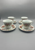 Service 4 tasses à thé et soucoupes – Porcelaine de Jingdezhen – Décor floral pivoines