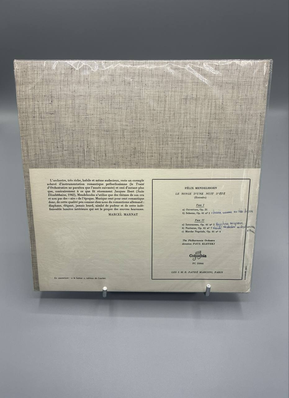Vinyle ancien Mendelssohn – Le Songe d'une nuit d'été – Philharmonia Orchestra – Paul Kletzki – Columbia Haute Fidélité