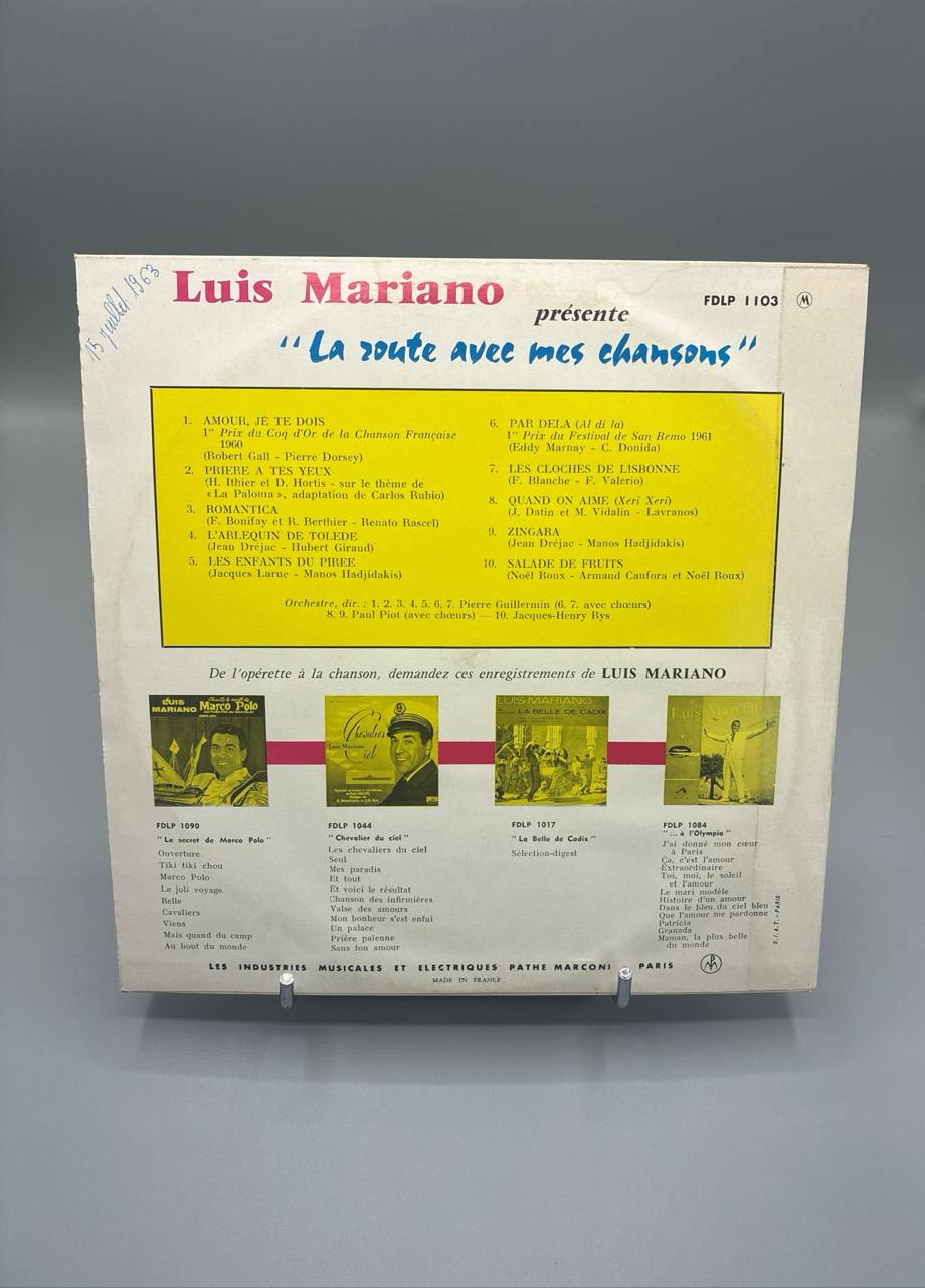Rare LP Luis Mariano – La Route avec mes Chansons – Pathé FDLP 1103 – Années 60