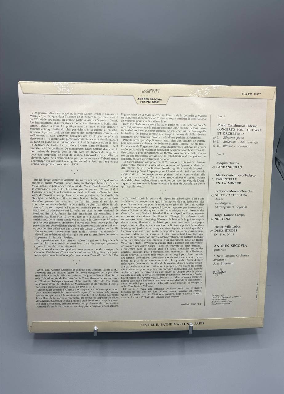 Andrés Segovia – Concerto pour Guitare et Œuvres Espagnoles – LP Columbia EMI ancien