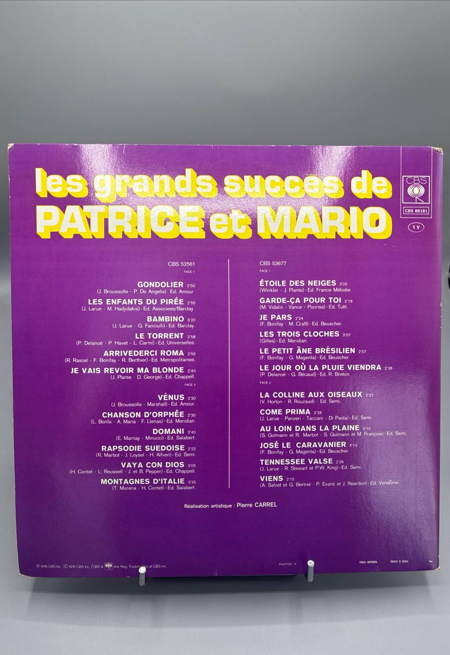 Les Grands Succès de Patrice et Mario – Étoile des Neiges, Arrivederci Roma, Les Trois Cloches – CBS