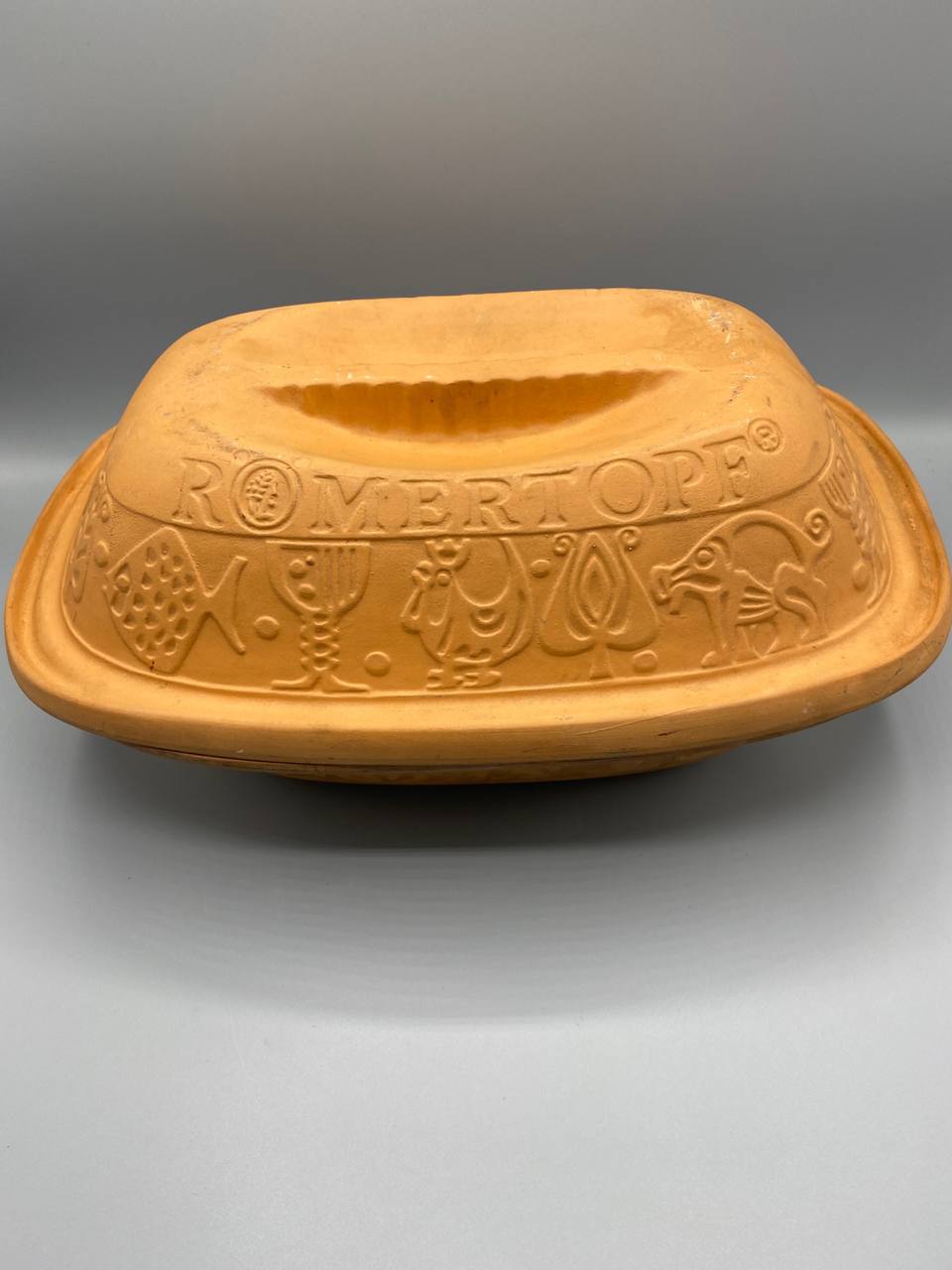 Cocotte Römertopf en terre cuite – Grande taille ovale – Cuisson vapeur vintage